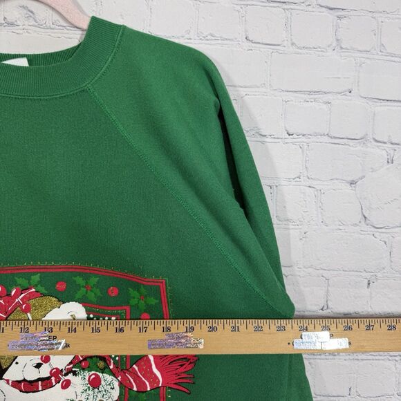 Vintage 90's Christmas Sweatshirt Beary Lovable Women XL Green USA Ugly Sweater - Picture 6 of 12